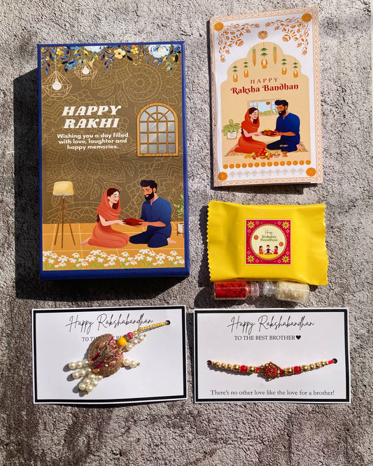 Bhai and Bhabhi Rakhi | Magnetic Gift Box, Chocolate, Card, Roli & Chawal