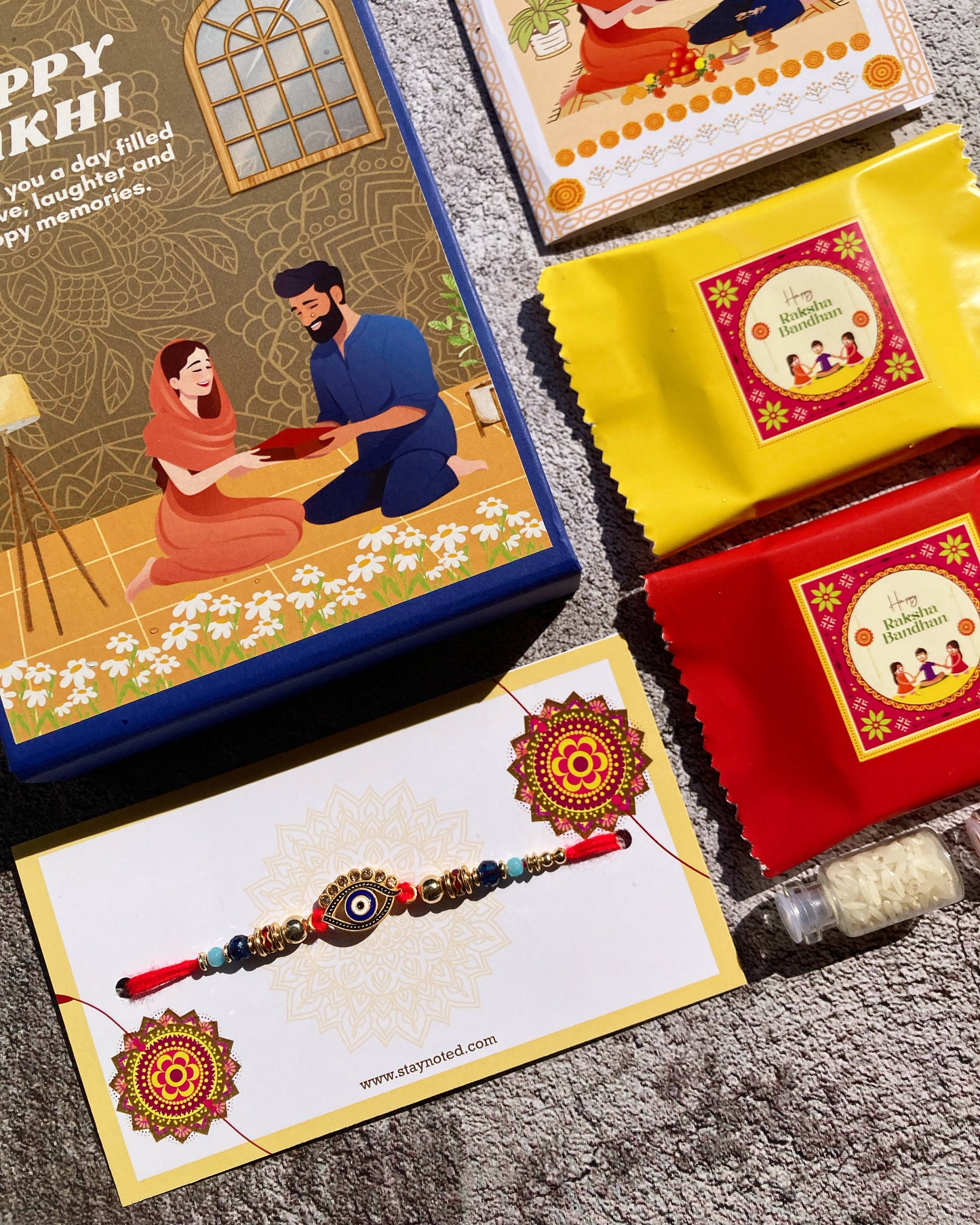 Evil Eye Rakhi for Brother| Magnetic Gift Box, Chocolates, Card, Roli & Chawal