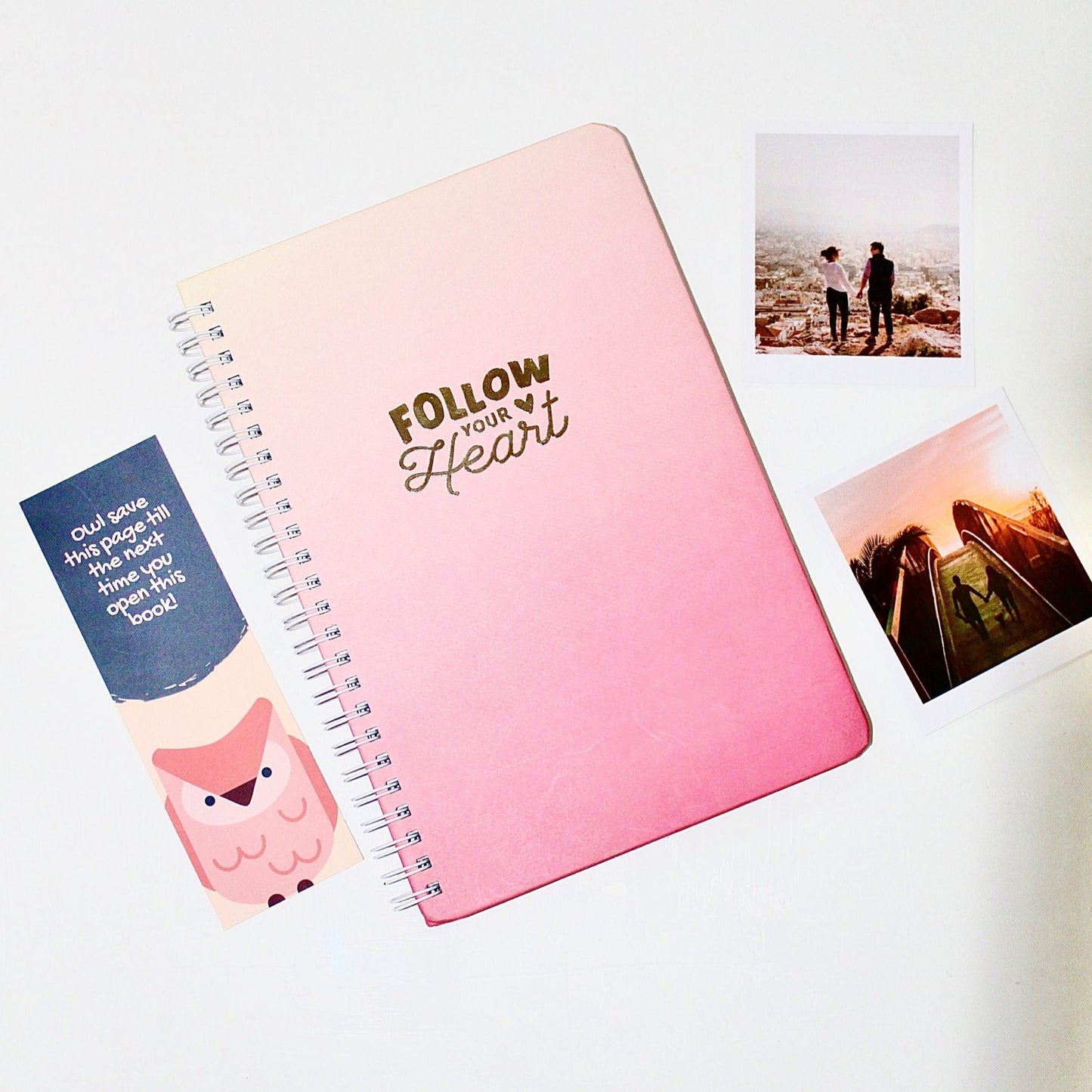 Hardcover Gold Plated Wiro Notebook - Follow your Heart Pink