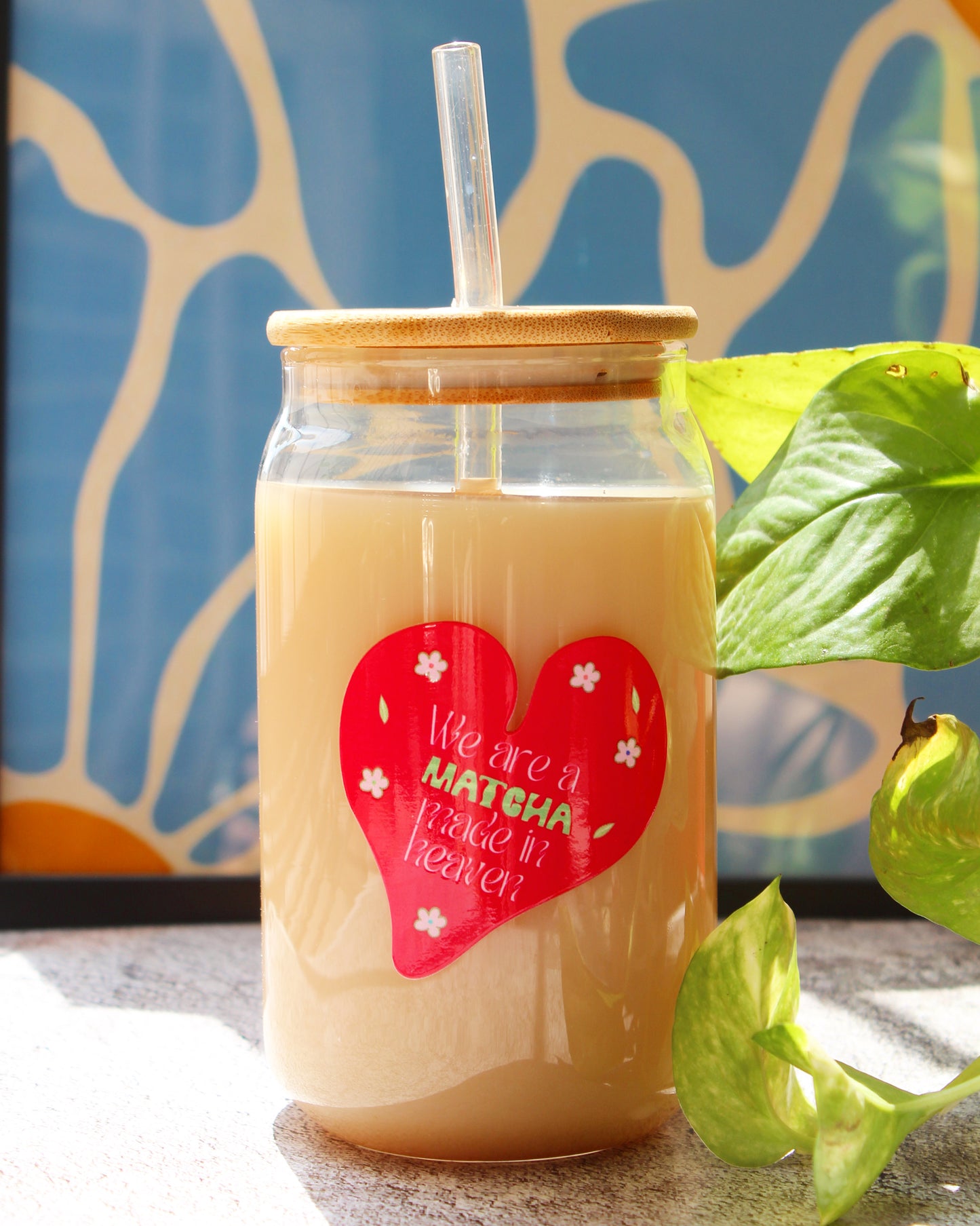 Glass Tumbler with Straw - Matcha made in heaven