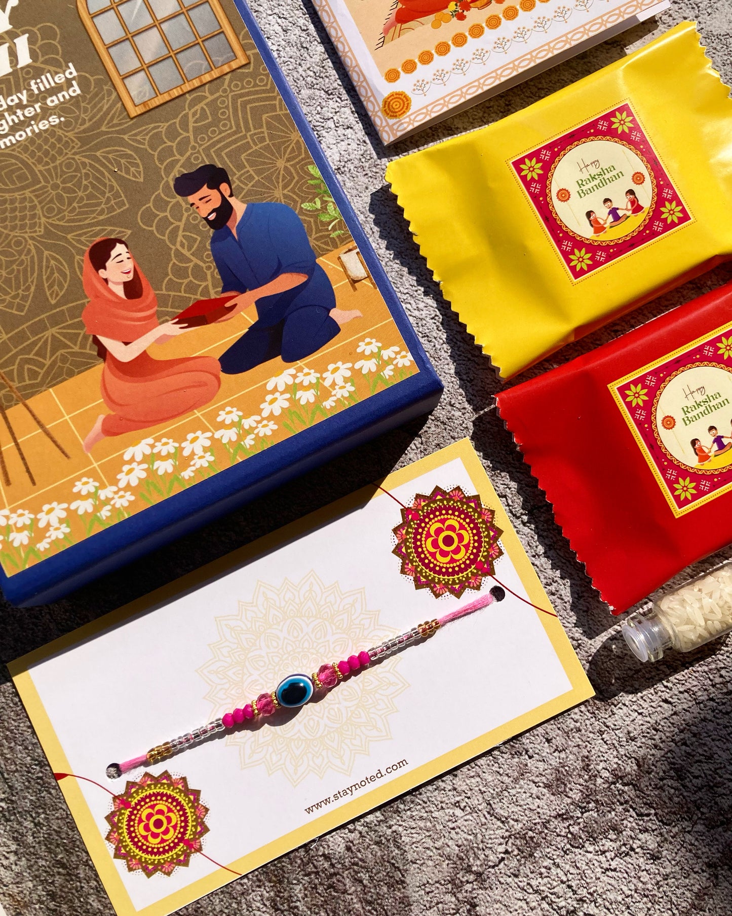 Evil Eye Rakhi for Sisters| Magnetic Gift Box, Chocolates, Card, Roli & Chawal