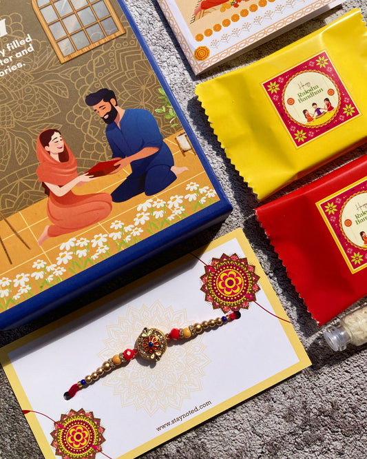 Flower  Rakhi for Brother| Magnetic Gift Box, Chocolates, Card, Roli & Chawal