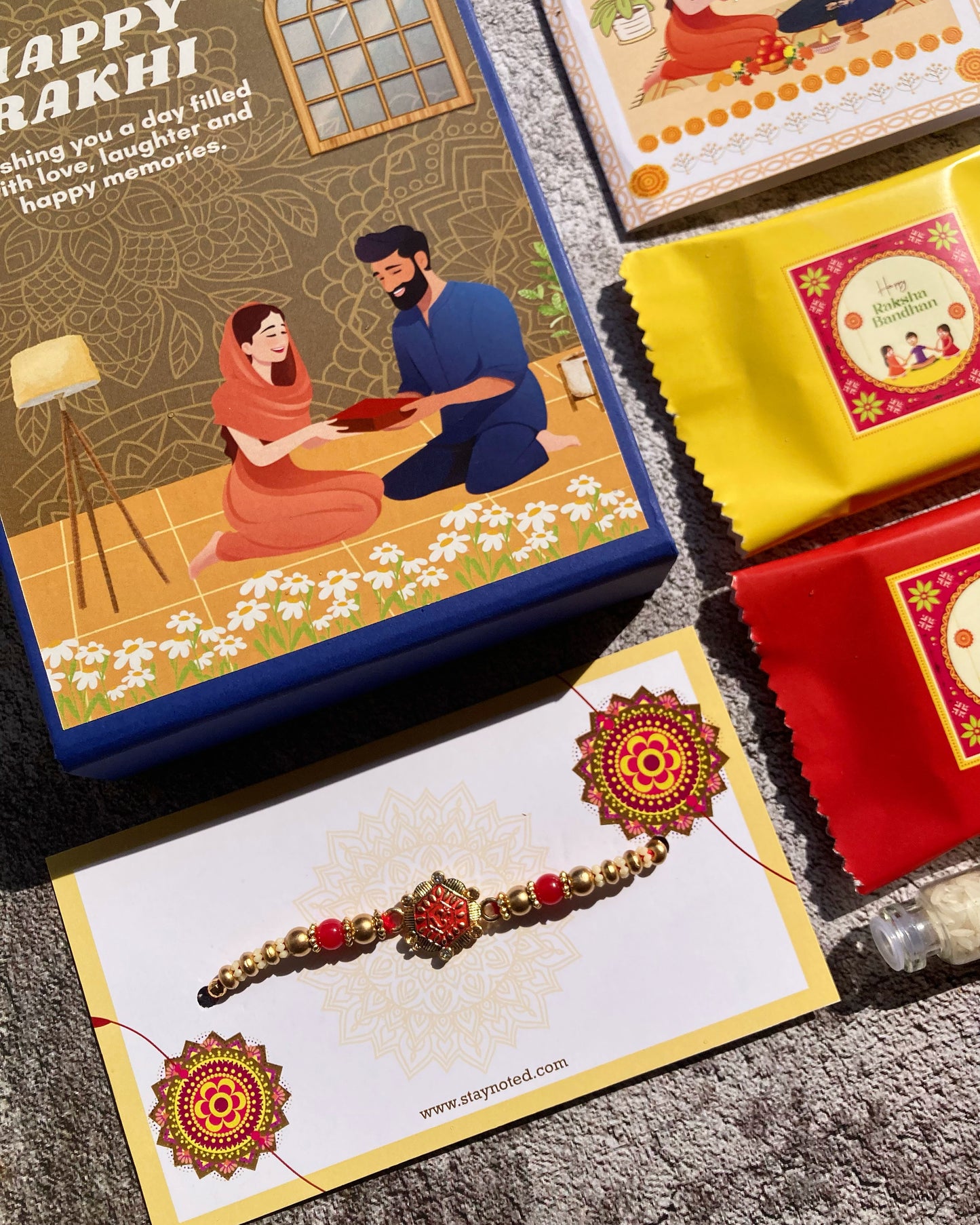 Om Rakhi Rakhi for Brother| Magnetic Gift Box, Chocolates, Card, Roli & Chawal