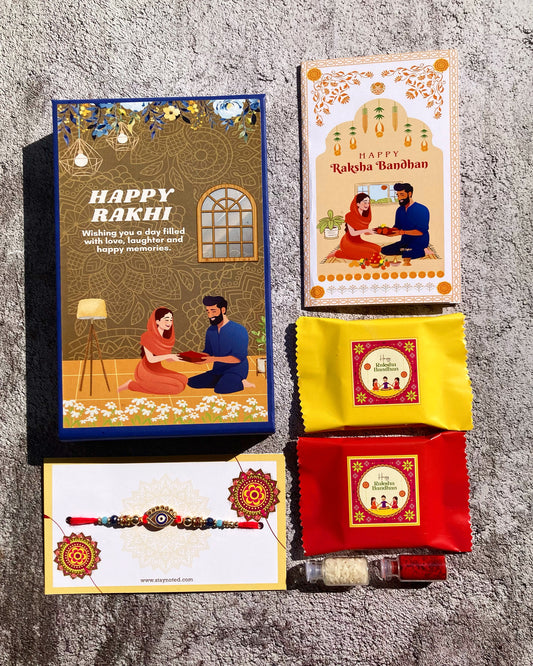 Evil Eye Rakhi for Brother| Magnetic Gift Box, Chocolates, Card, Roli & Chawal