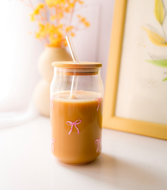 Glass Tumbler with Straw - Bow