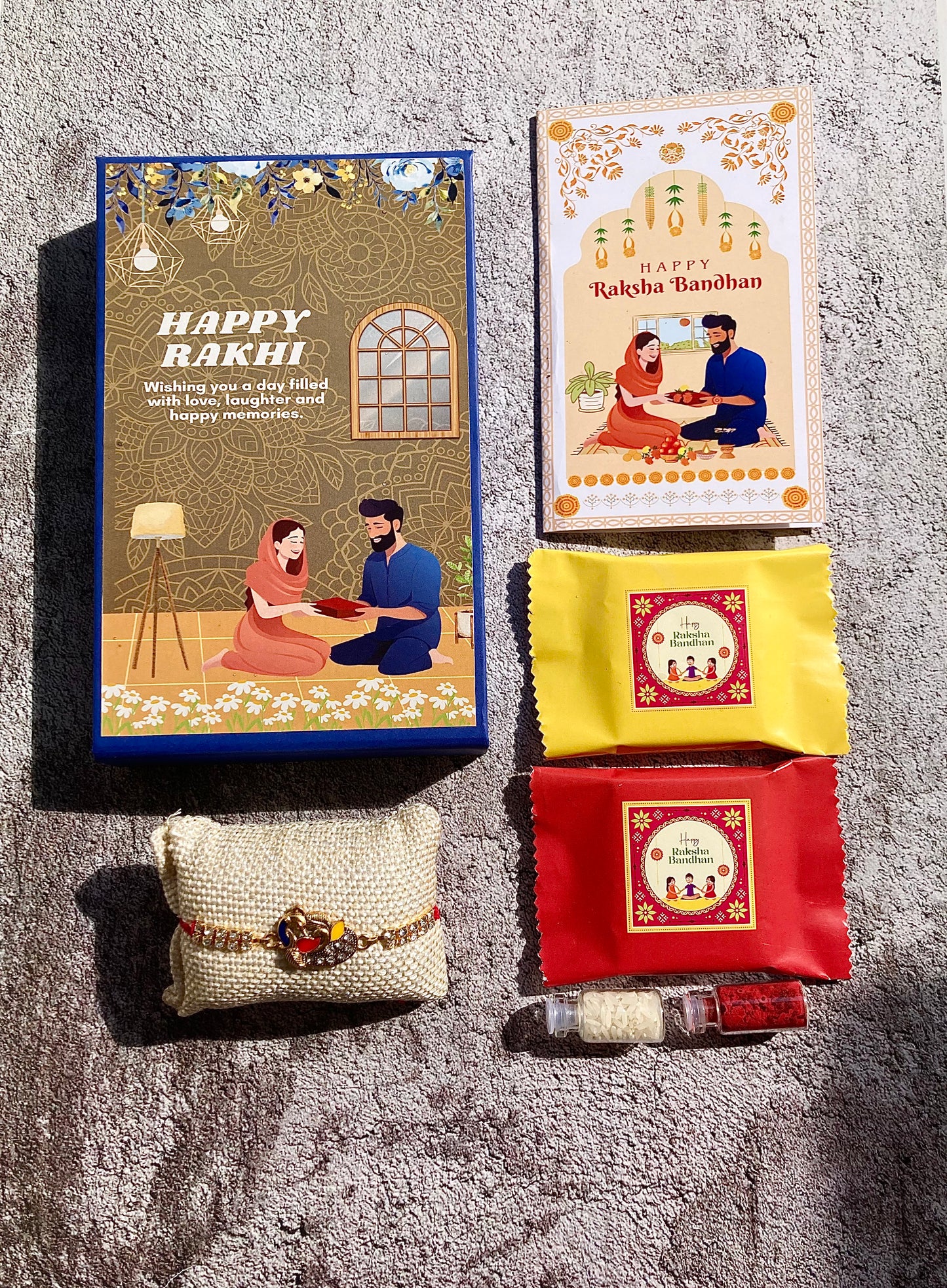 Peacock Kundan Rakhi for Brother| Magnetic Gift Box, Chocolates, Card, Roli & Chawal