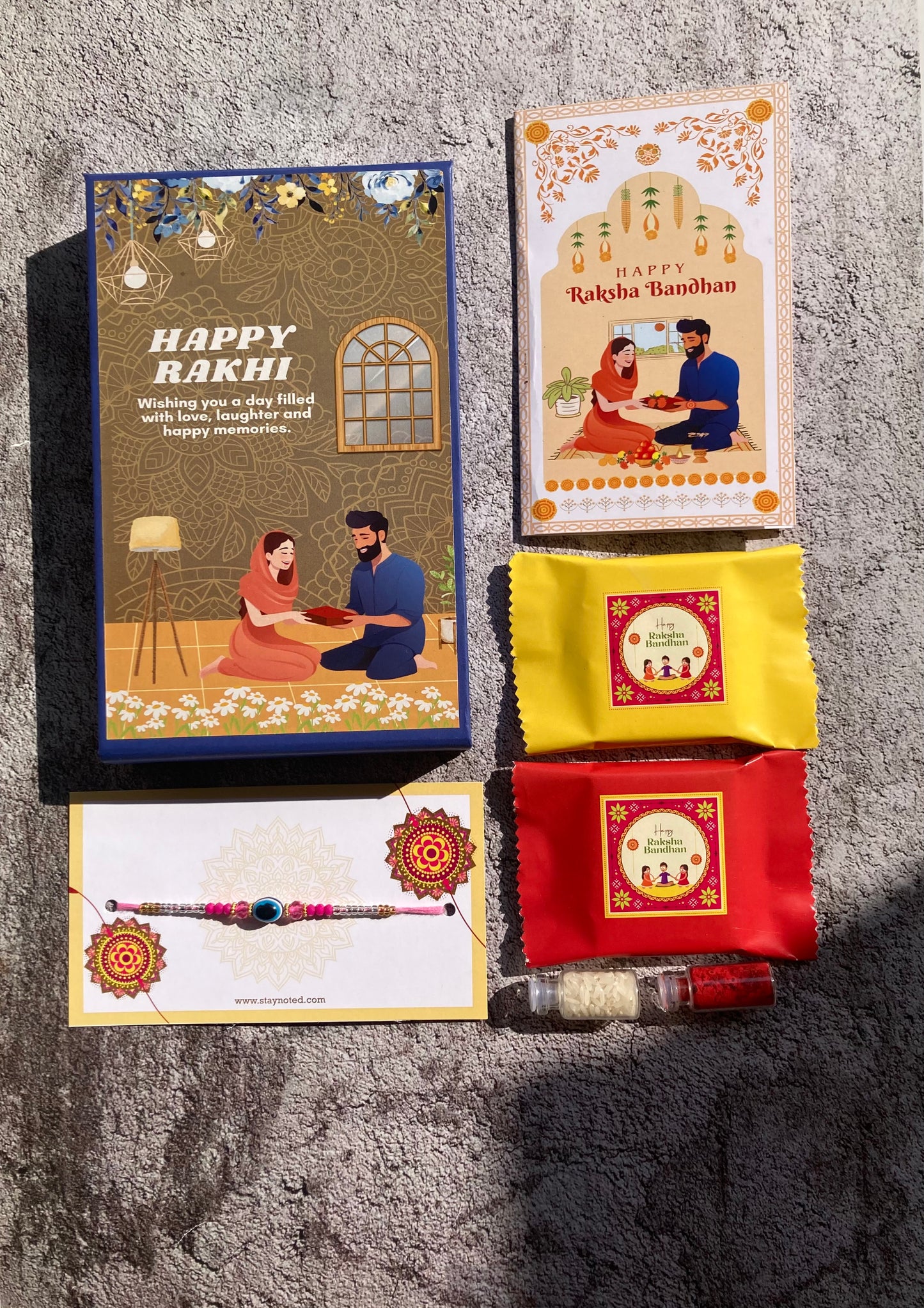 Evil Eye Rakhi for Sisters| Magnetic Gift Box, Chocolates, Card, Roli & Chawal