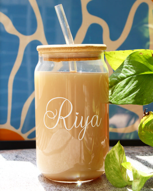 Glass Tumbler with Straw - Personalized Name