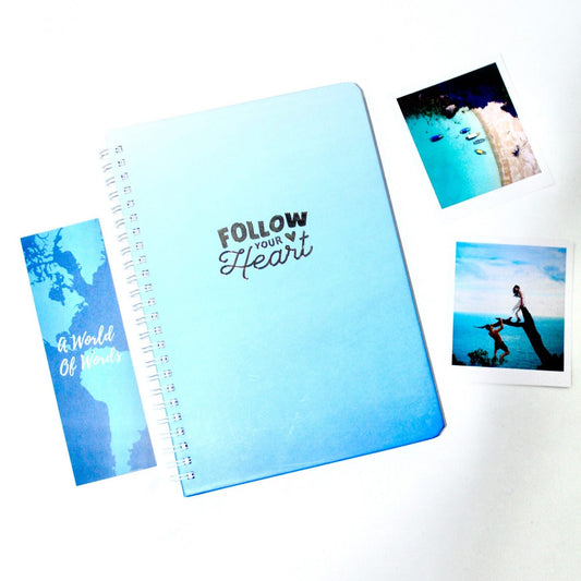 Hardcover Gold Plated Wiro Notebook - Follow your Heart Blue