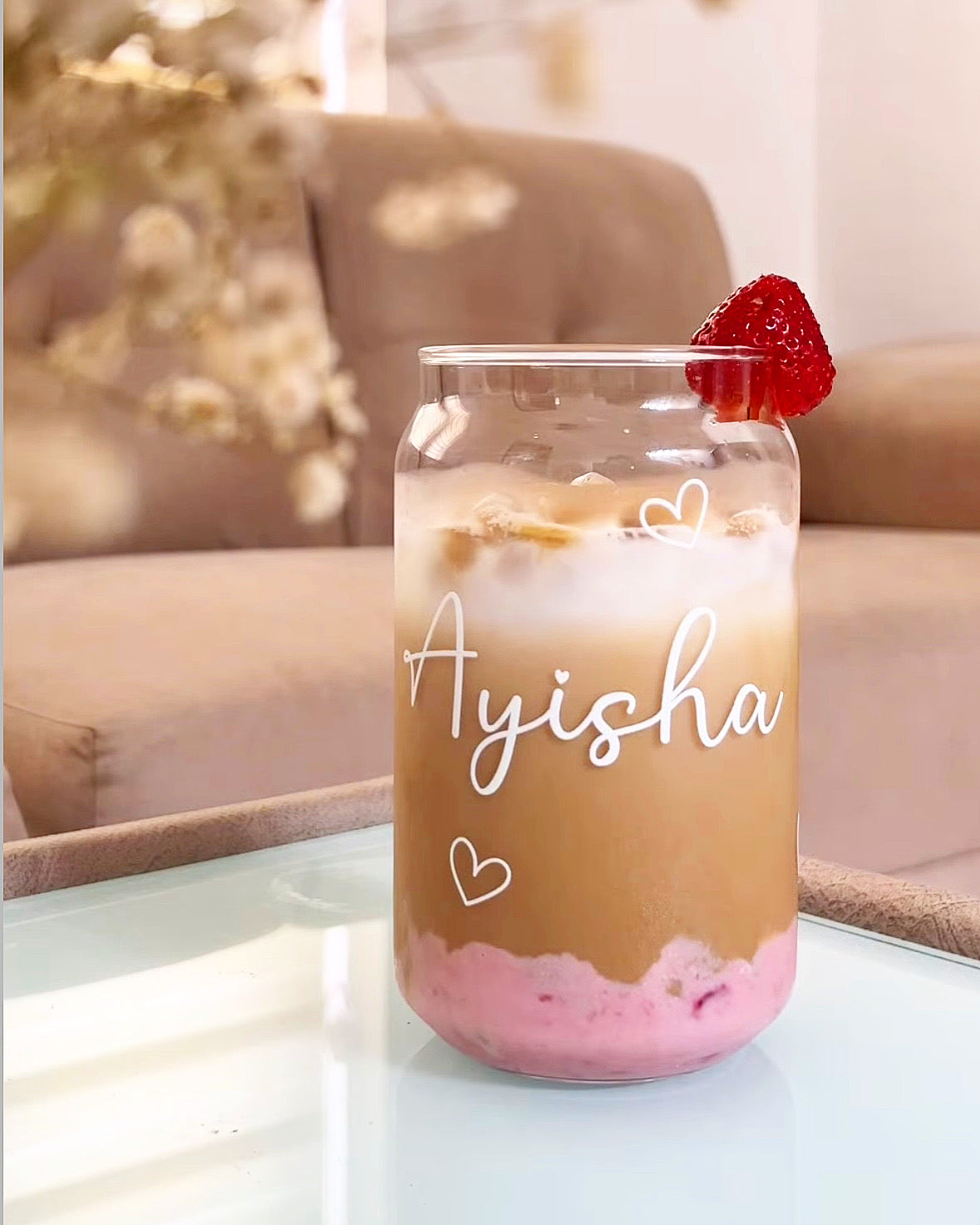 Glass Tumbler with Straw - Personalized Name