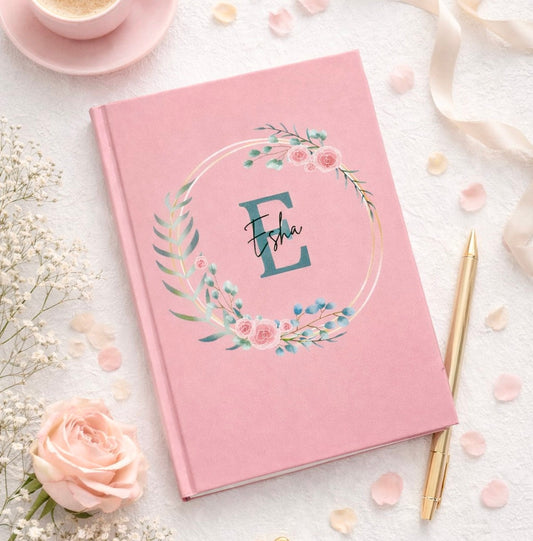 Personalized Hardcover Notebook  Flower - Peach