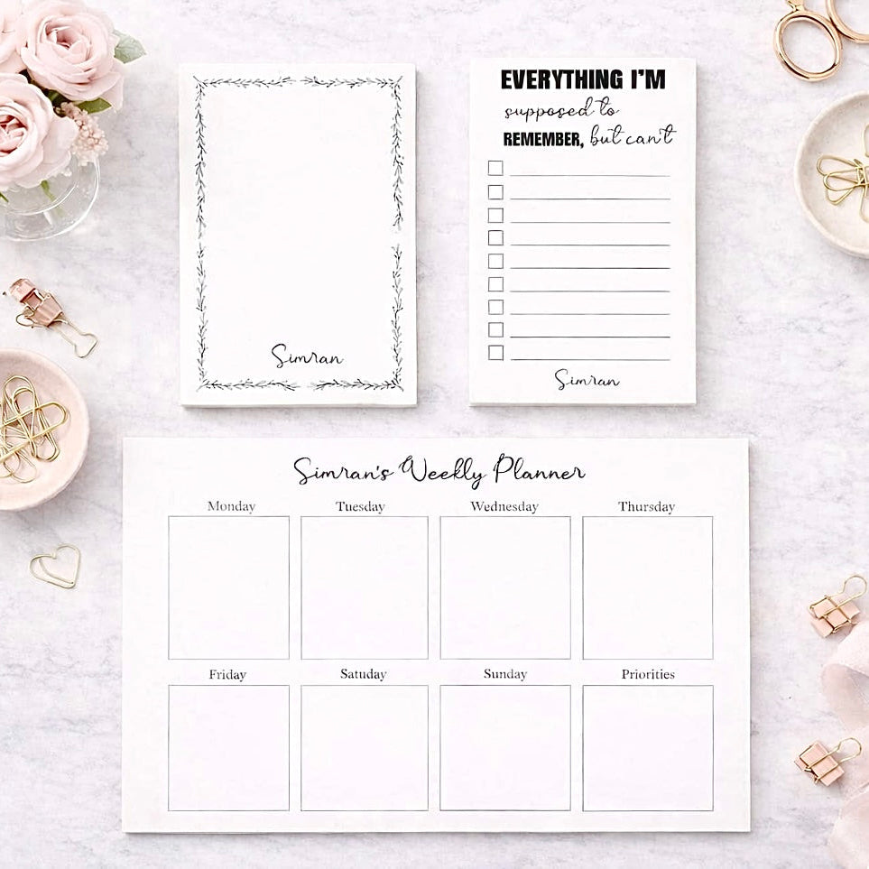 Personalized Memo Pad Set – 2 A6 Notes + A5 Weekly Planner