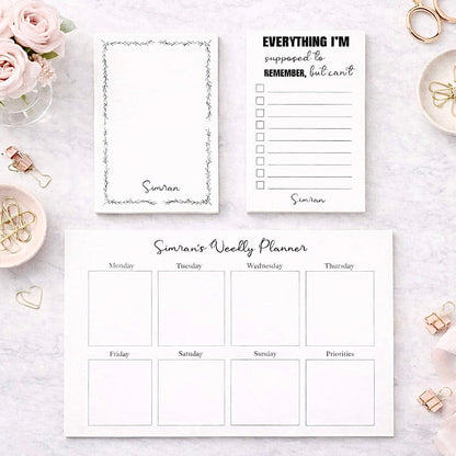 Personalized Memo Pad Set – 2 A6 Notes + A5 Weekly Planner