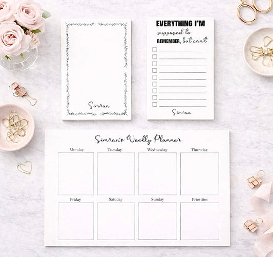 Personalized Memo Pad Set – 2 A6 Notes + A5 Weekly Planner