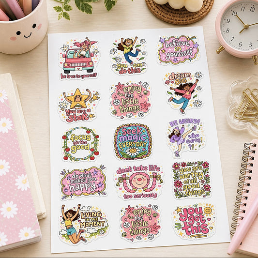 Sticker Sheet - Cute & Positive Vibes | Buy 2 or more at just Rs 99/- discount will be automatically applied at checkout.