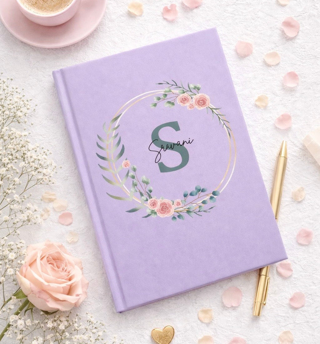 Personalized Hardcover Notebook  Flower - Purple