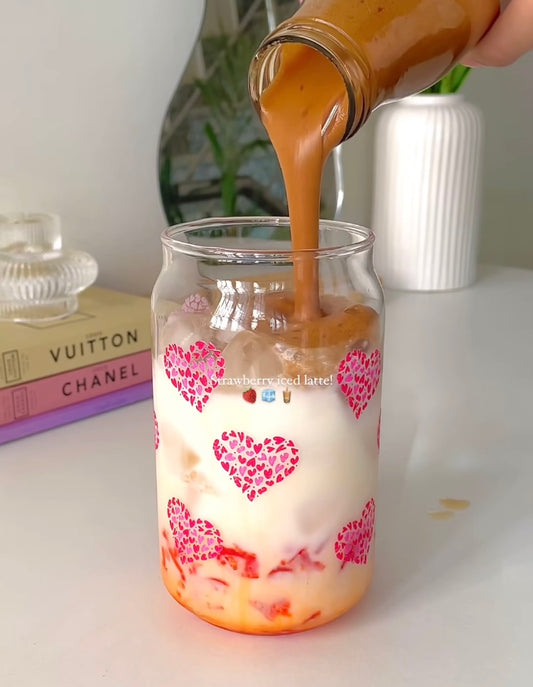 Glass Tumbler with Straw - Hearts