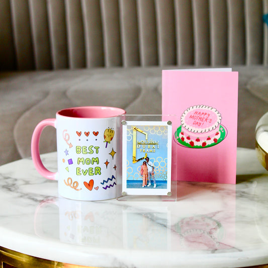 Best Mom Ever  Mug + Polaroid Fidge Magnet + Card