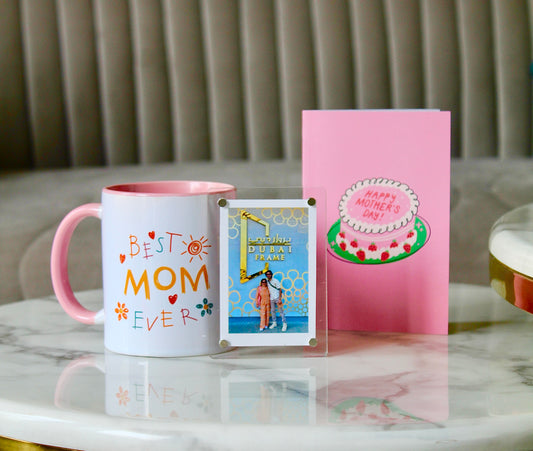 Best Mom Ever Version Mug + Polaroid Fidge Magnet + Card