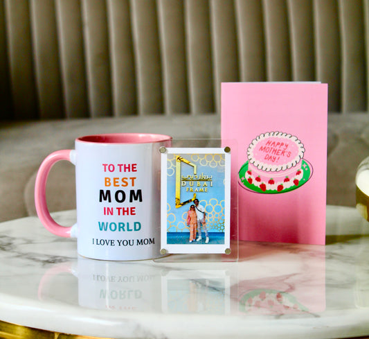 To the best Mom Mug + Polaroid Fridge Magnet + Card